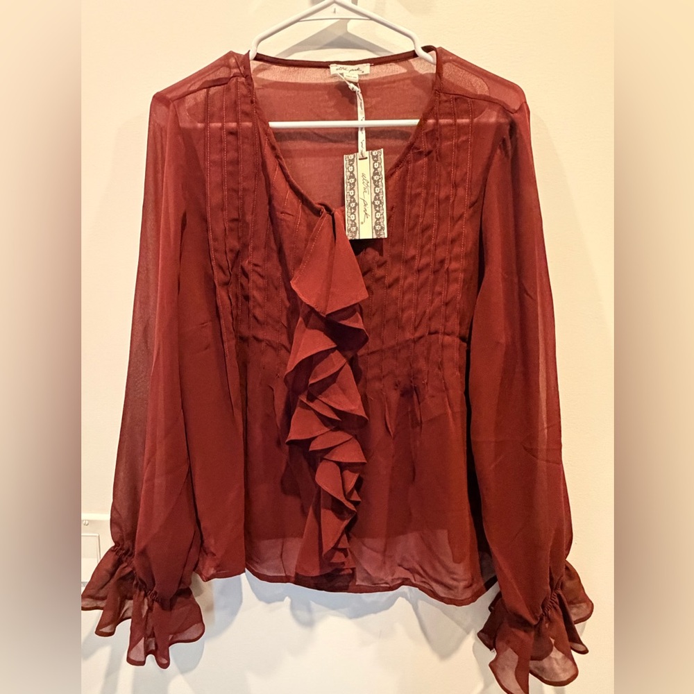Ultra Pink Burgundy Ruffle Blouse